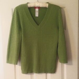 Anne Klein Sport Green V-Neck Knit Sweater